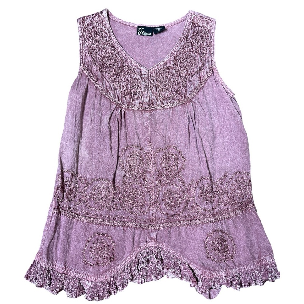 MY CHOICE Embroidery V Neck Sleeveless Blouse With Tie Waist Detail Pink Small
